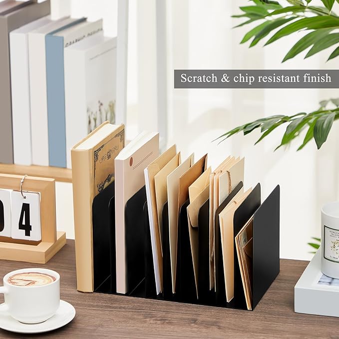 Suzile Metal Desk File Organizer 10 Compartments Metal Desktop Organizer File Sorter Office Organization File Holder for Home Classroom Vertical File Organizer 10.63 L X 5.79 W X 5.41 H