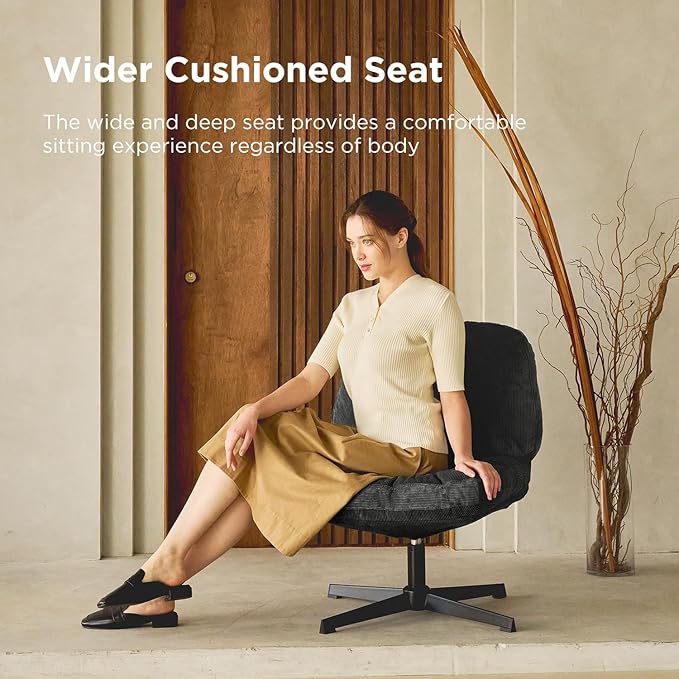 Nouhaus Balloon Criss Cross Chair Cross Legged Swivel Vanity Chair with Wide Comfy Padded Seat Armless No Wheels Fabric Modern Home Lounge Chairs for Living RoomBedroom(Black)