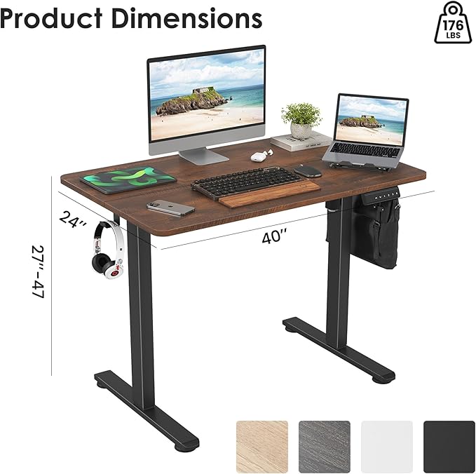 40 Inch Electric Standing Desk for Home Office White Computer Desk Adjustable Height &amp Sit Stand Desks Electric Wood Rising Desks with Memory Preset for WorkErgonomic Design (Brown 40 inch)