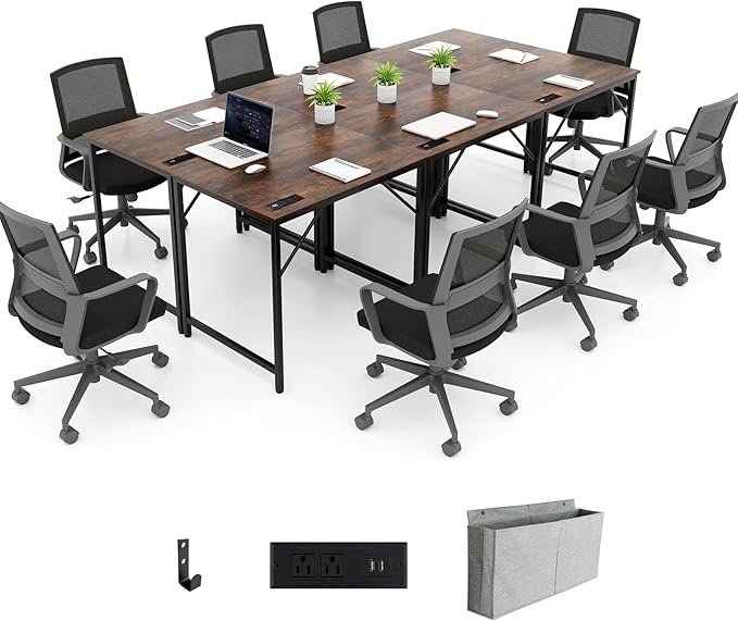 32 Inch Computer Desk Set of 6 Modern Writing Desk with Heavy-Duty Metal Frame Storage Bag &amp Charging Station Rectangular Home Office Workstation Table for Conference Study &amp Meeting Room