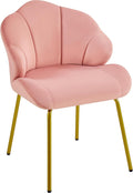 Yaheetech Vanity Chair Velvet Accent Chair with Shell-Shaped Backrest Modern Armchair with Gold Metal Legs for Dressing Room/Bedroom/Living Room Pink