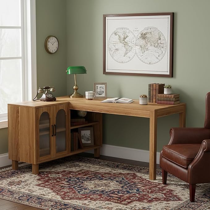 Tribesigns 59 L Shaped Desk with File Cabinet Executive Office Desk with Storage Shelves Modern Wood Computer Desk Coner Writting Desk for Home Office Work Study (Rustic Brown)