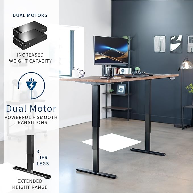 VIVO Electric 71 x 30 in Dual Motor Rustic Sit Stand Desk Memory Height Adjustment 2B Series Vintage Brown Top Black Frame DESK-KIT-2B7N