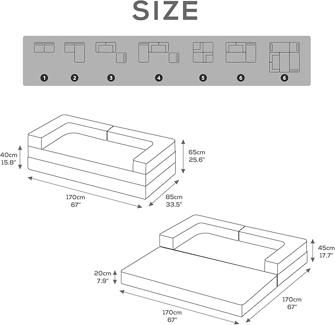 Free Combination Convertible Folding Sofa Bed Armless Foam Floor Sofa Sleeper Floor Couch for Living Room and Bedroom Sleeper Chair with Pillow Twin Size (Harbour Grey)