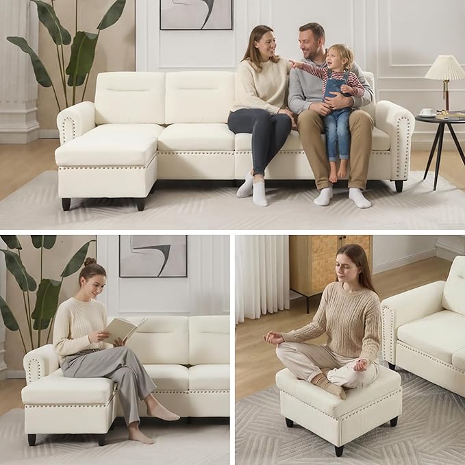 Westice 106 Modular Sectional Sofa with Movable Ottoman Deep-Seat L-Shaped Couch 4-Seater Modern Sofa for Living Room Bedroom or Apartment (Beige)