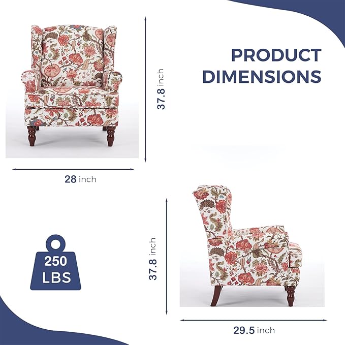 Chifee &amp Vingol Wingback Chair High Back Armchair Upholstered Living Room Chairs Comfy Single Sofa ChairRed