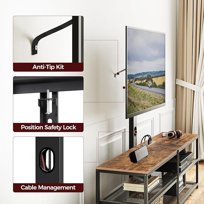 59 TV Stand with Mount and 4 Power Outlets Entertainment Center Media Console Swivel TV Stand Mount up to 75 inch TVs Height Adjustable Metal Frame for Living Room Bedroom TVHR35E01V