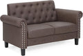 Furinno Bastia Vintage Modern Chesterfield Button Tufted Loveseat/Sofa Couch for Living Room Brown Faux Leather
