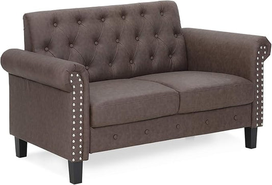Furinno Bastia Vintage Modern Chesterfield Button Tufted Loveseat/Sofa Couch for Living Room Brown Faux Leather