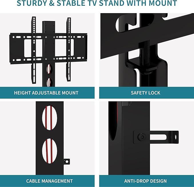 63 W TV Stand with Mount for 556575 TVEntertainment Center with Power Outlet&ampLed LightsHeight Adjustable TV Console Table with Open Storage Shelves&ampFabric Drawers (Rustic Brown 63“W)