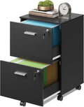 DEVAISE 2 Drawer File Cabinet Mobile Printer Stand Wood Filing-Cabinet fits A4 or Letter Size for Home Office Black