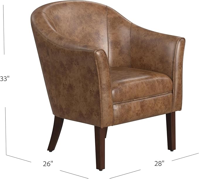 HomePop Modern Barrel Accent Chair Distressed Brown Faux Leather