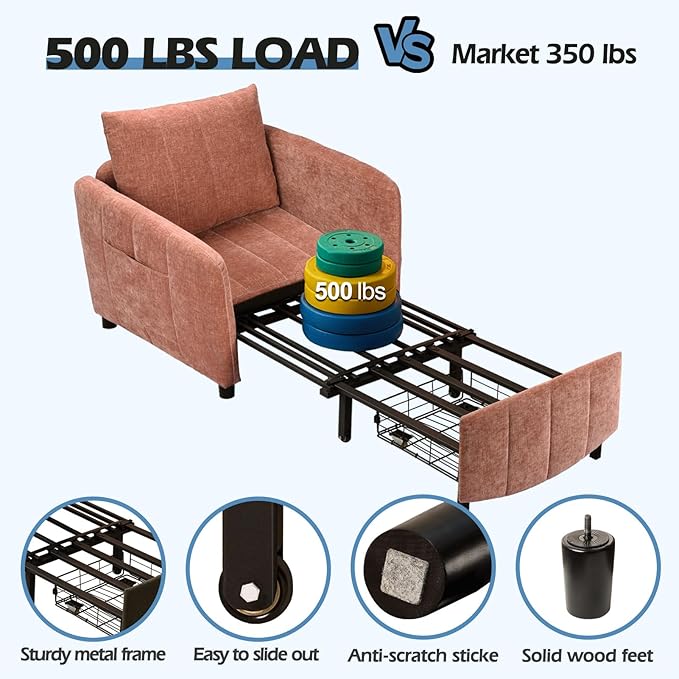 Sleeper Chair 84 Extra Long Convertible Chair Bed Upgraded 3-in-1 to 4-in-1 Pull Out Chair &amp Single Sofa Bed for Adult Sleeping Chairs for Living Room &amp Small Space