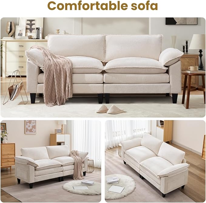 83 Cloud Loveseat Sofa Modern Down Comfy for Living Room Loveseat Sofa with Chenille Fabric and Double Cushion Love Seat Deep Seat Oversized Seats with 2 Pillows for Bedroom Beige