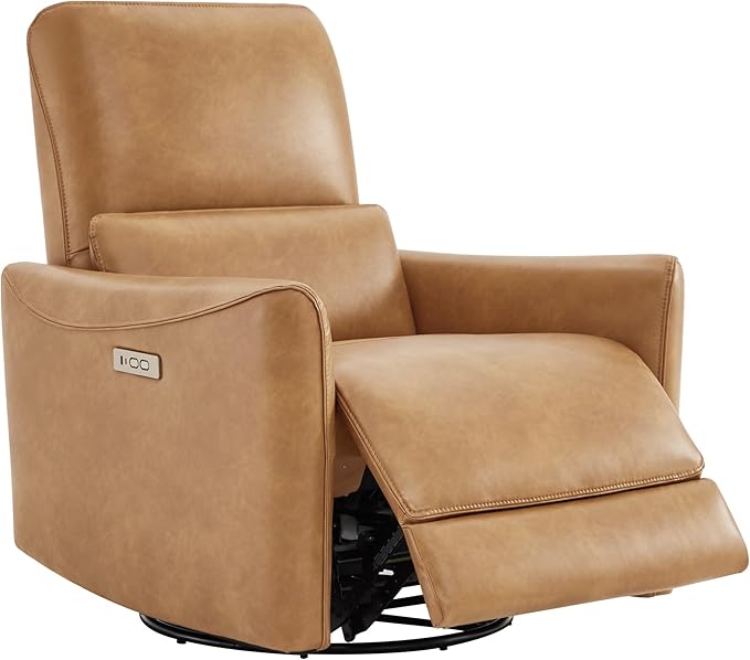 CHITA Power Recliner Chair Swivel Glider FSC Certified Upholstered Faux Leather Living Room Nursery Reclining Sofa Chair with Lumbar Support Cognac Brown
