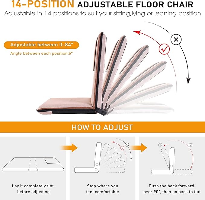 Floor Chair with Back Support 14-Position Adjustable Floor Chair Portable Ground Seating for Adults &amp Kids Foldable Meditation Seat with Japanese KOYO Bearings &amp Washable Linen Cover (Coffee)