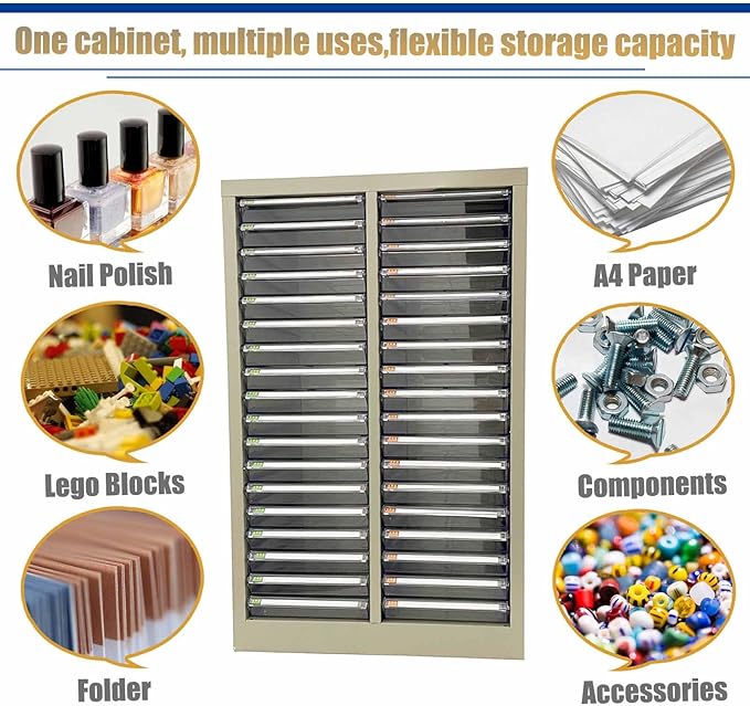 TECHTONGDA File Cabinet 36 Drawer Vertical Metal Lateral Filing Storage Cabinet Large Capacity Anti-Slip Drawer for A4 Paper Stamps Invoices