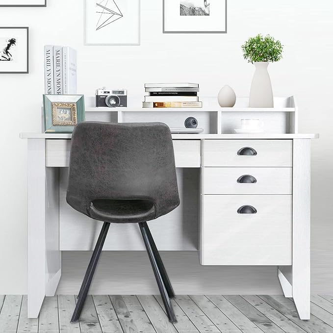 Catrimown Computer Desk with Drawers and Hutch White Desk with Drawer Wood Executive Desk Teens Student Desk Writing Laptop Home Office Desk for Small Spaces Cream 47.5''D x 22''W x 36.5''H