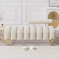 Small Loveseat Sofa Couch 52.2 Modern Velvet Mini Sofa for Bedroom Golden Legs Channel Tufted Window Bench with Adjustable Back for Living Room Apartment Compact Space Beige White
