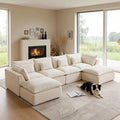 130 Oversized Cloud Sectional Sofa U Shaped Boneless 4-Seater Modular Couch with Ottoman Extra Deep Seat Compressed Foam Sofa for Living Room White