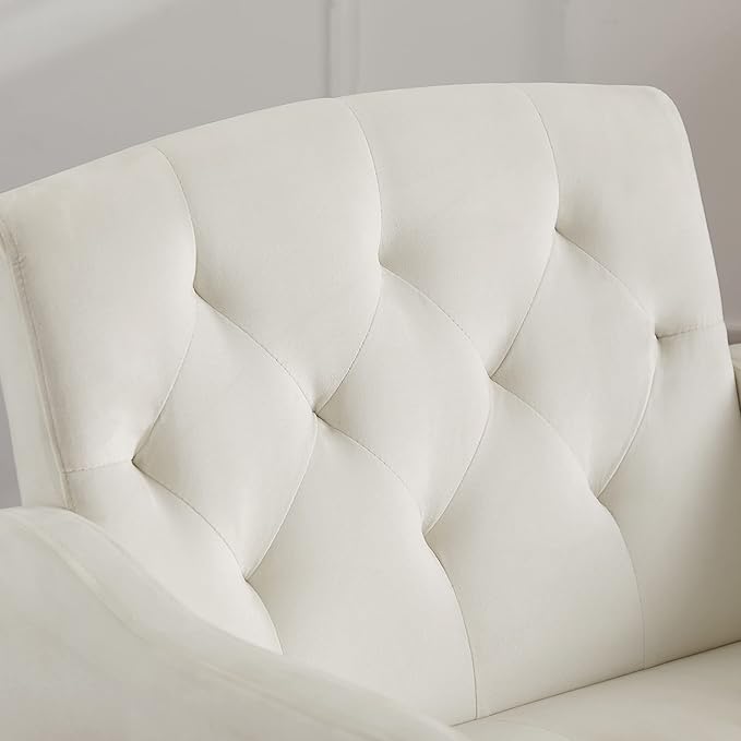 kevinplus Velvet Accent Chair Living Room Chair Leisure Single Sofa Chair Comfy Vanity Chair for Bedroom Modern and Mid-Century Armchair Sitting Chair for Reading Relaxing Gold Metal Leg White
