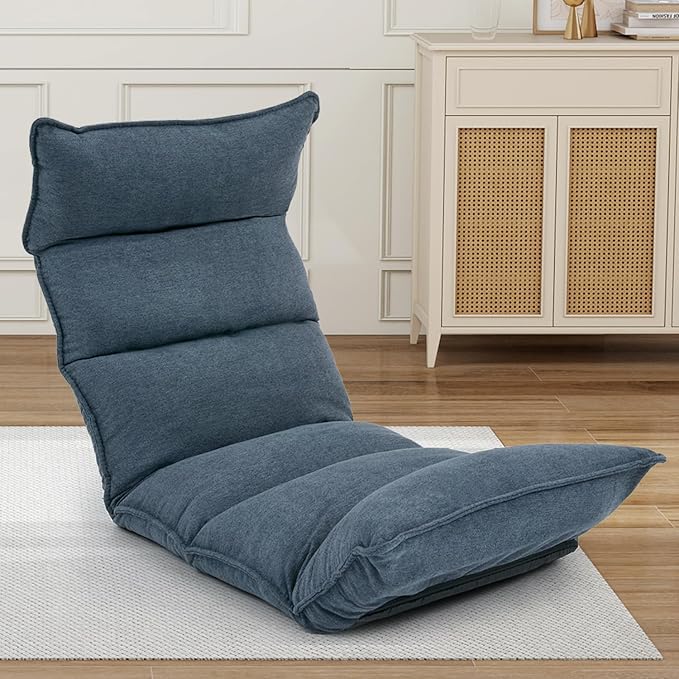 Dual-End 14-Position Recliner Chair with Ergonomic Back Support Single Sofa for Living Room (Blue)
