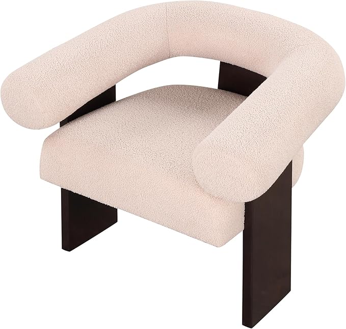 Generic The Curved Wishbone Frame Accent Chair Velvet for Living Room Beige