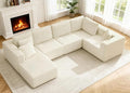 KINGYES 135'' Modular Sectional U Shaped Sofa Upholstered Corduroy Boneless Couch Cloud Couch for Living Room Beige