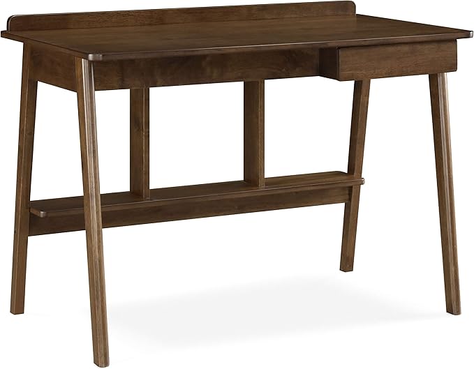 Finch Darren Home Office Desk with Drawer Mid Century Accent Desk 43 Inch Wide Simple Modern Study Table Walnut Brown