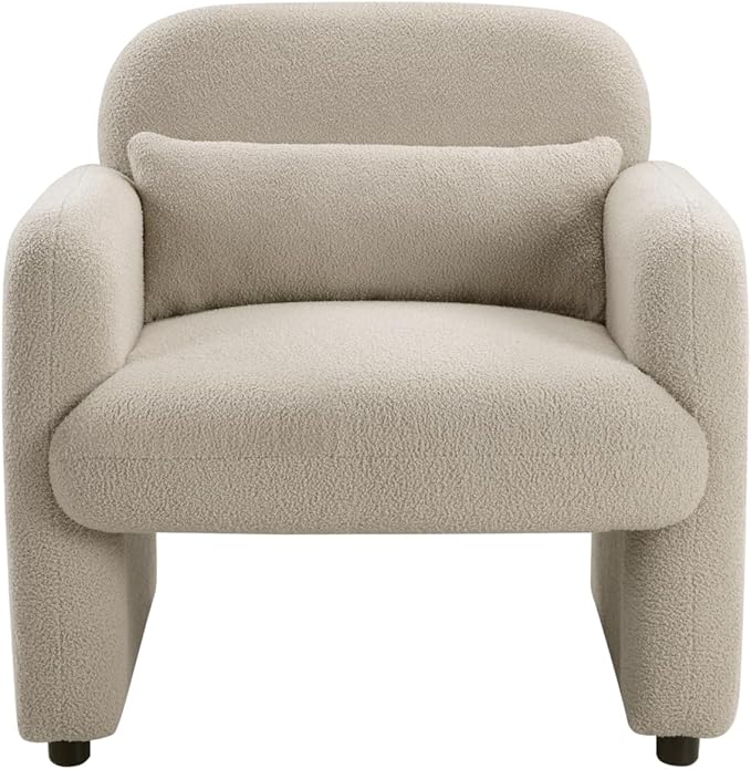 Contemporary Accent Chair Taupe Boucle Fabric Upholstery Plywood Frame Pillow Cozy Living Room Furniture 1pc Comfort Chair