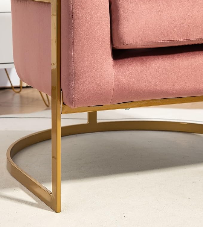 Velvet Modern Accent Armchair - Luxury Gold Frame | Versatile Seating for Living Room Bedroom Office Rose