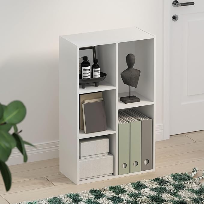 Furinno TOMI TV Stand 5-Cube Entertainment Center with Open Shelf Reversible TV Console for Living Room Bedroom Home Office White