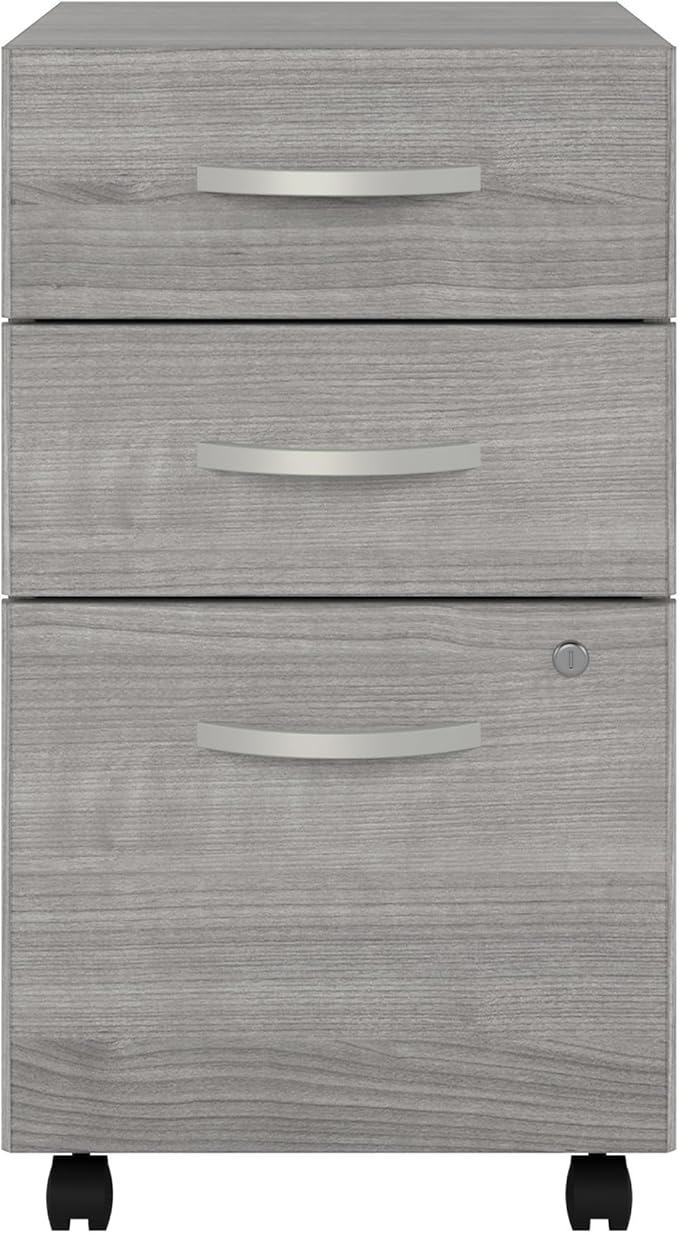 Bush Business Furniture Echo 3 Drawer Mobile File Cabinet in Gray Sand Portable Document Storage Solution for Home and Professional Office