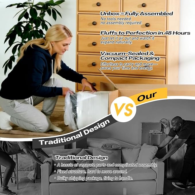 100 Cloud Modular Sectional Sofa U Shaped Couch Deep Seat Chaise Sectional Sofa for Living Room Modern Minimalist Upholstered Boneless Couch No Assembly Required Gray Right-Facing Chaise