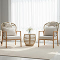 Modern Living Room Chairs Accent Chairs Set of 2 with Coffee Table Comfy Arm Chair with Cushions Rattan Reading Lounge Chair with Metal Frame Armchair for Bedrooom/Indoor/Outdoor Beige