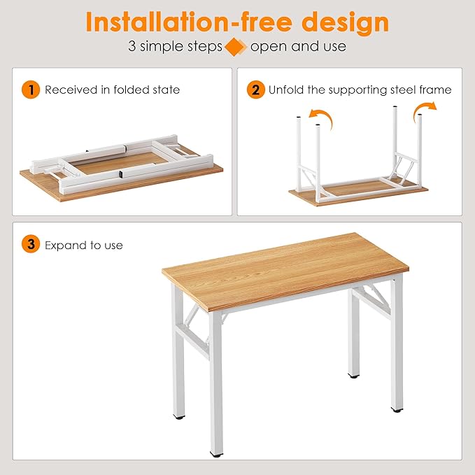 Need Folding Computer Desk - 31.5 Inch Foldable Office Writing Work Study Kids Student Teacher Home Bedroom Table for Small Space Teak White