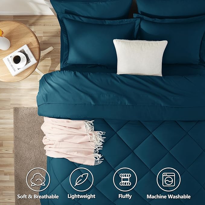 CozyLux King Size Comforter Set Lyons Blue - 7 Pieces Bed in a Bag King Luxury Soft Bed Set for All Seasons Bedding Set with Down Alternative Comforter Sheets Pillowcases &amp Shams