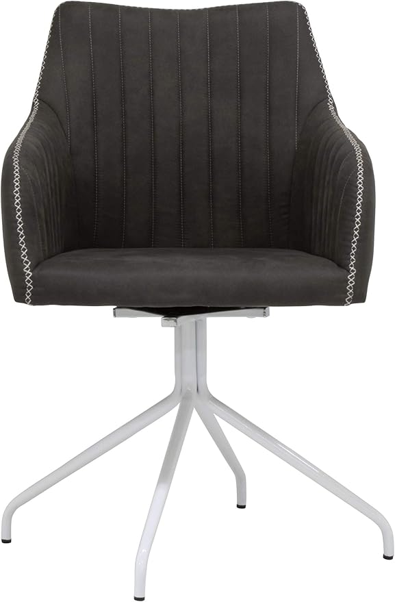 Calico Designs Adelaide Mid-Back Swivel Office Accent Chair – Dark Gray Faux Suede Tufted Upholstery White Metal Legs 250-lb Capacity – Modern Accent Home Office Swivel Seat