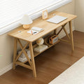 Extra Long Desk with Bookshelf - Wooden Home Office Work Study Table Writing Computer Workstation with Storage Shelf in Oak 47 Wx16 Dx30 H