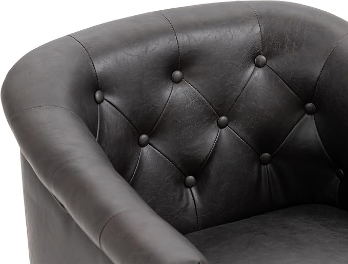 Accent Chair Upholstered Faux Leather Barrel Chair with Nailed Trim Comfy Club Armchair for Reading Living Room Bedroom Waiting Room (Coffee Set of 1)