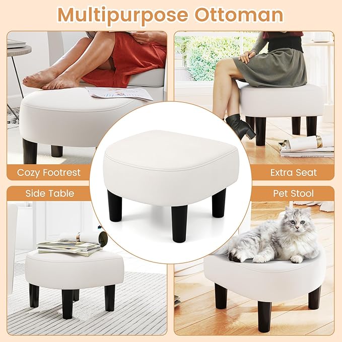 GOFLAME Swivel Barrel Chair with Ottoman Modern Linen Fabric Accent Chair with Footrest Curved Backrest Removable Seat Cushion Upholstered Club Tub Sofa Chair for Bedroom Living Room Ivory