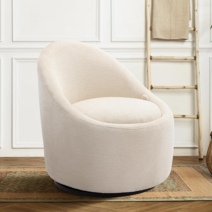 COLAMY Swivel Accent Chair 360° Swivel Chair with Hidden Storage Modern Small Barrel Swivel Armchair for Living Room/Bedroom Beige