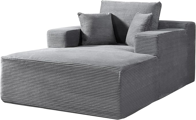 Monroe Convertible Chaise Lounge Chair Indoor – Oversized Corduroy Couch with Wide Armrest &amp Throw Pillows Cozy Boneless Sleeper Sofa Bed Armchair Dark Grey