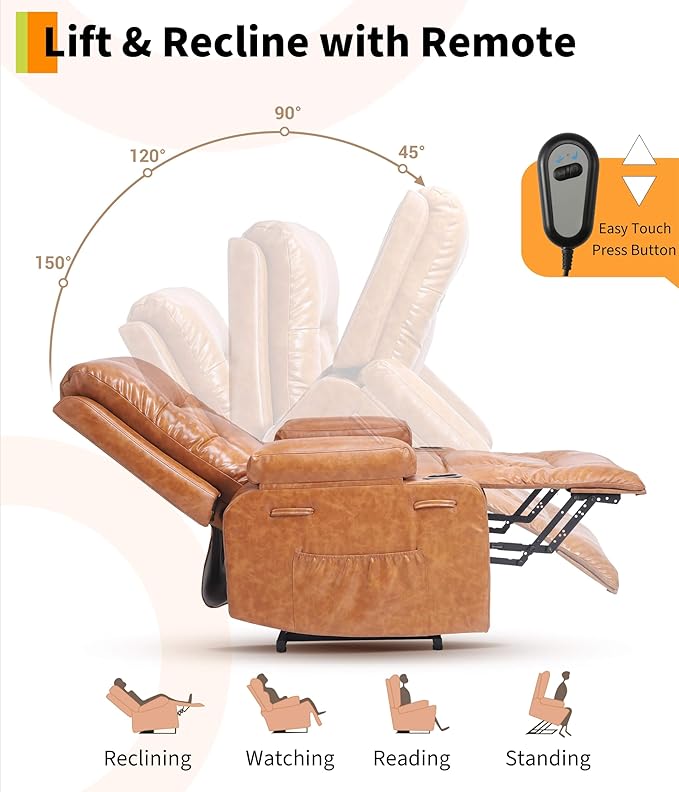 GarveeHome Power Lift Recliner Chair - Heat and Massage PU Leather Electric Lift Recliner for Elderly &amp Mobility Impaired Adjustable Back and Legs Heavy Duty Lift Chair for Seniors