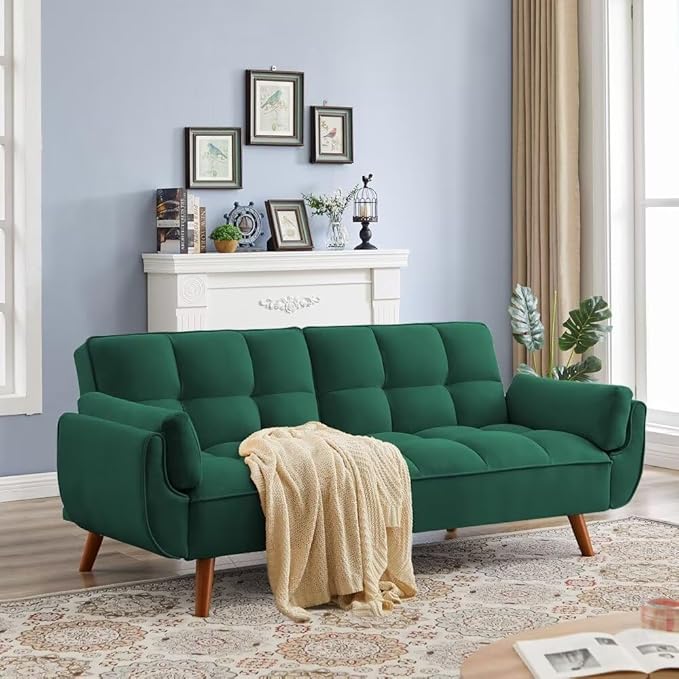 Convertible Sofa Bed Folding Loveseat Couch Modern Futon Recliner Sleeper with Adjustable Backrest Green