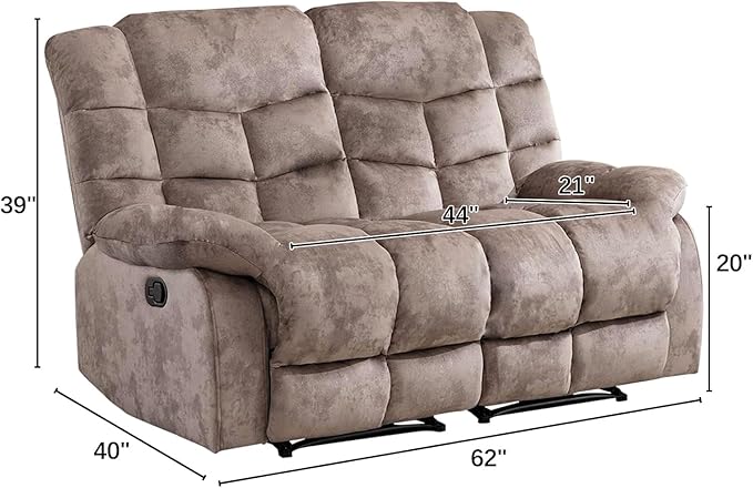 EBELLO Loveseat Recliner Sofa for Living Room Extra Wide Modern Overstuffed 2 Seat Reclining Manual Sofa Chair Breathable Fabric and Padded Cushion Light Brown