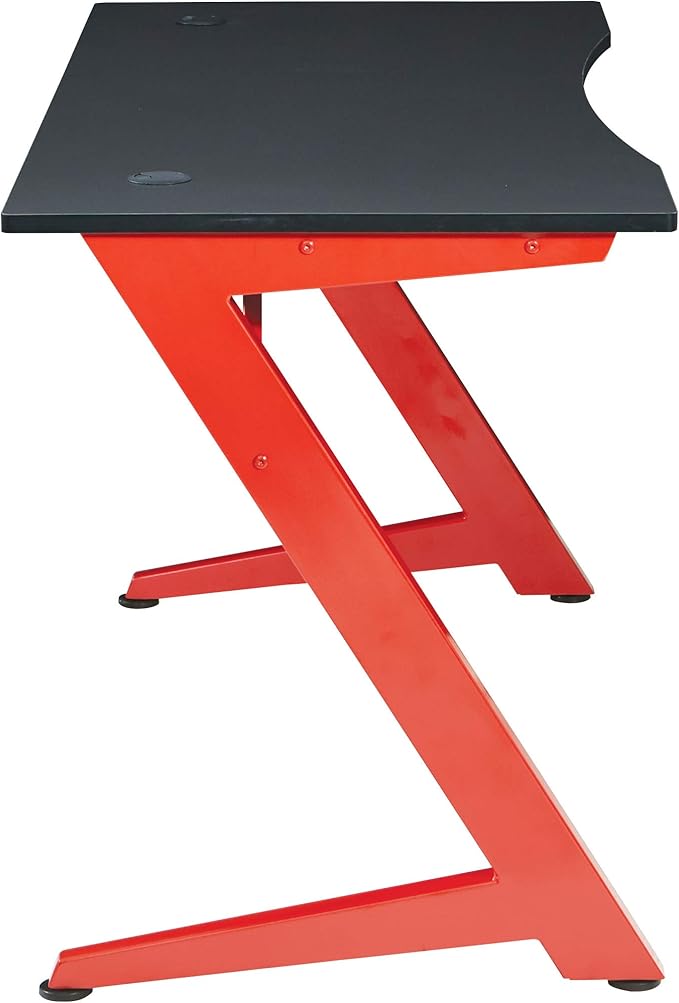 OSP Home Furnishings Beta Battlestation Gaming Desk with Bluetooth RGB LED Lights Matte Red