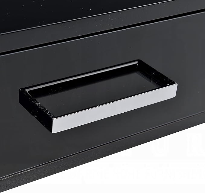 Modern Black &amp Chrome Writing Desk with Two Drawers - Home Office Desk Student Desk Contemporary Wood &amp Metal Desk