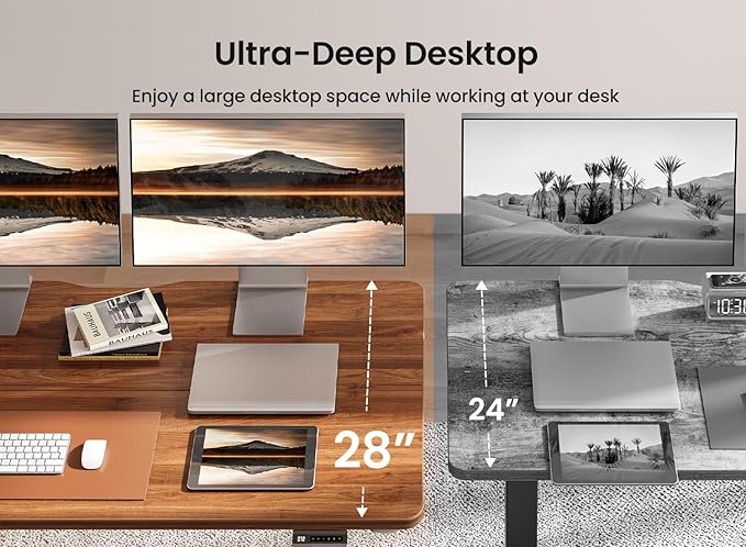 BANTI 63 × 28 Inches Standing Desk Ergonomic Electric Height Adjustable Sit and Stand Up Computer Desk with a Deeper Desktop Black Frame/Black Walnut Top