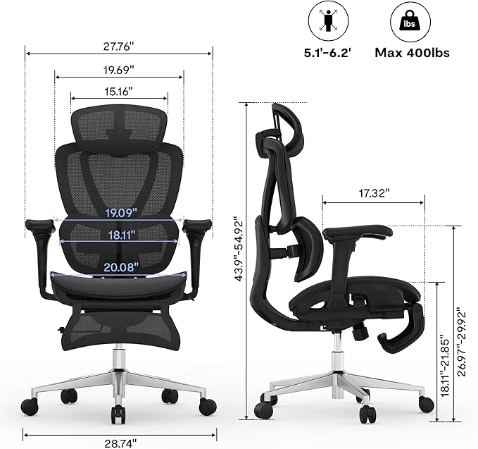 FLEXISPOT Sentinel Ergonomic Office Chair with Dual-Wing Adaptive Lumbar 3D Armrests 3-Position Recline up to 120° Height-Adjustable Backrest Premium Mesh Computer Desk Chair for Home &amp Office